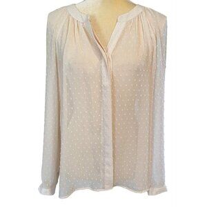 DR2 swiss dot long sleeve sheer chiffon button down blouse office attire medium